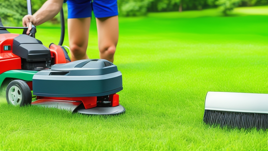 Elektromos fűnyíró penge részletes tisztítása kesztyűs kézzel és kefével