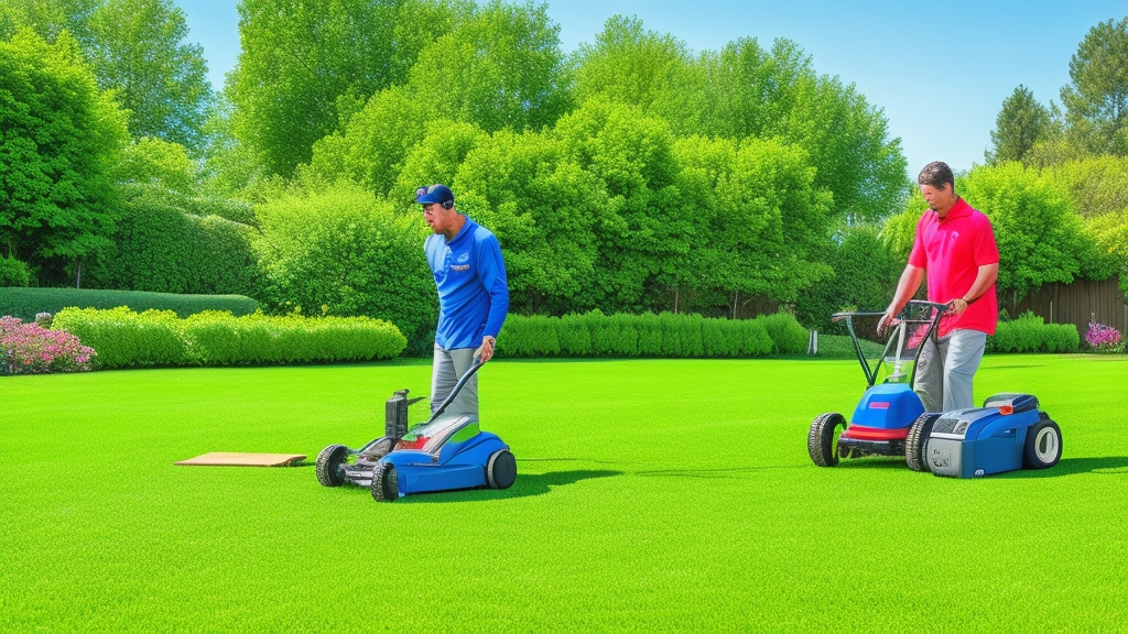 Professzionális gyepápolási szakértő bemutatja a helyes fűnyírási magasságbeállítást évszakos naptárral és mérőeszközökkel