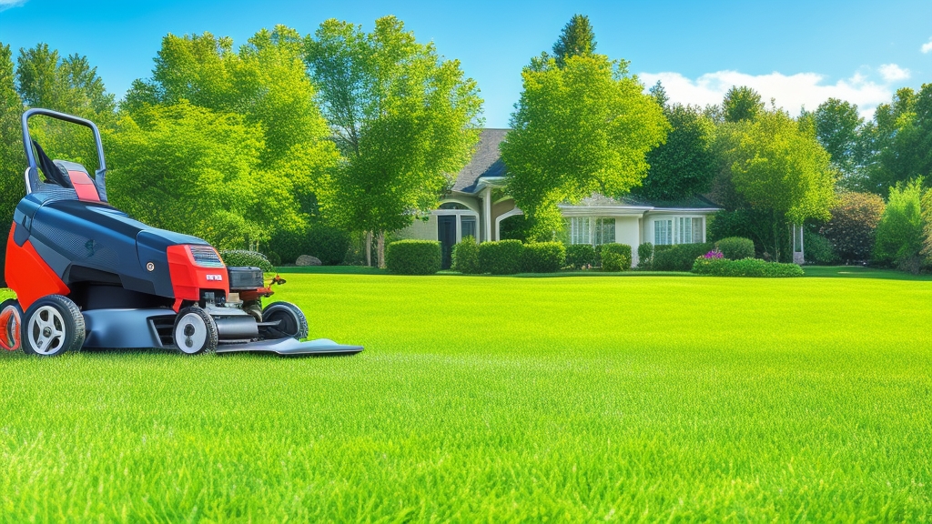 Vezetékes elektromos fűnyíró hosszabbító kábellel nagy gyepen használat közben konnektorral és kábelvezetéssel